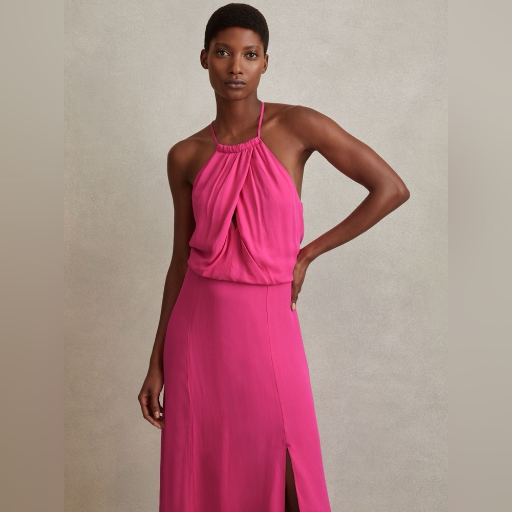 NWT REISS Elliana Drape Front Midi Dress in Pink
